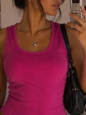 Y2K Laura Scott Pink Ribbed Tank Top Scoop Neck Sleeveless Size L Summer